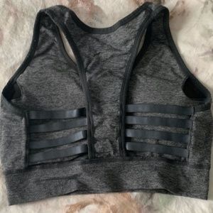 Grey open back sports bra